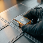 Conceptual image of glowing golden UI components being fitted into a dark architectural grid to represent a design system as a business asset.